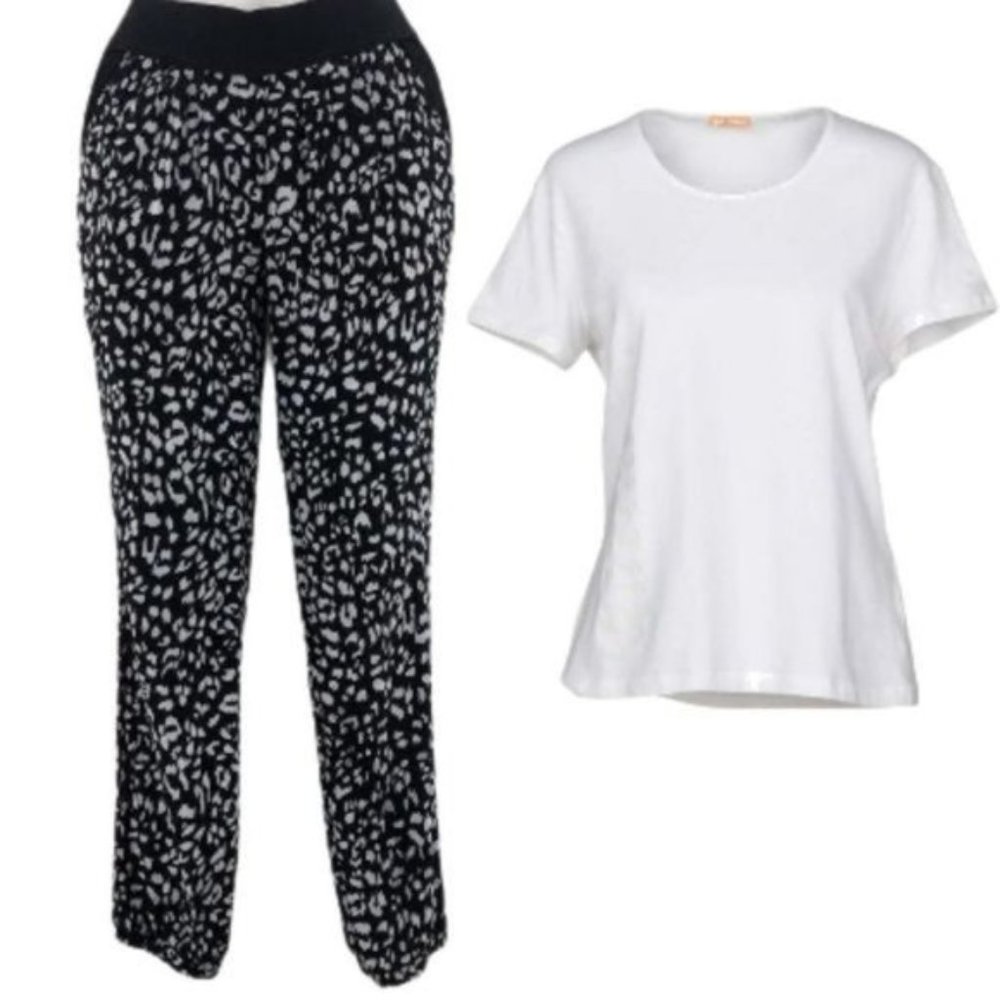 Apt. 9 Black & White Leopard Print Elastic Waist Relaxed Pants XL